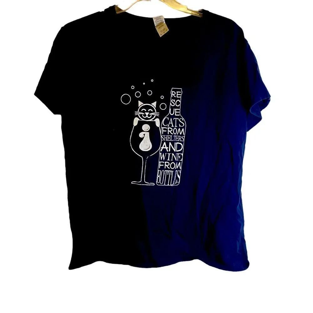 Rescue Cats & Wine Graphic Tee Shirt Sz 3XL Navy